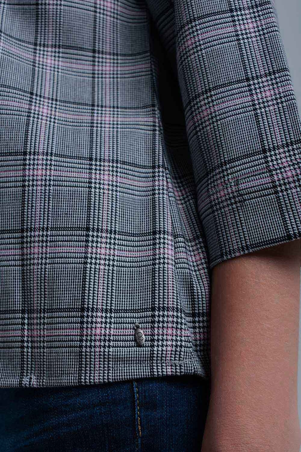Pink tartan pattern top with ribbons - Tops
