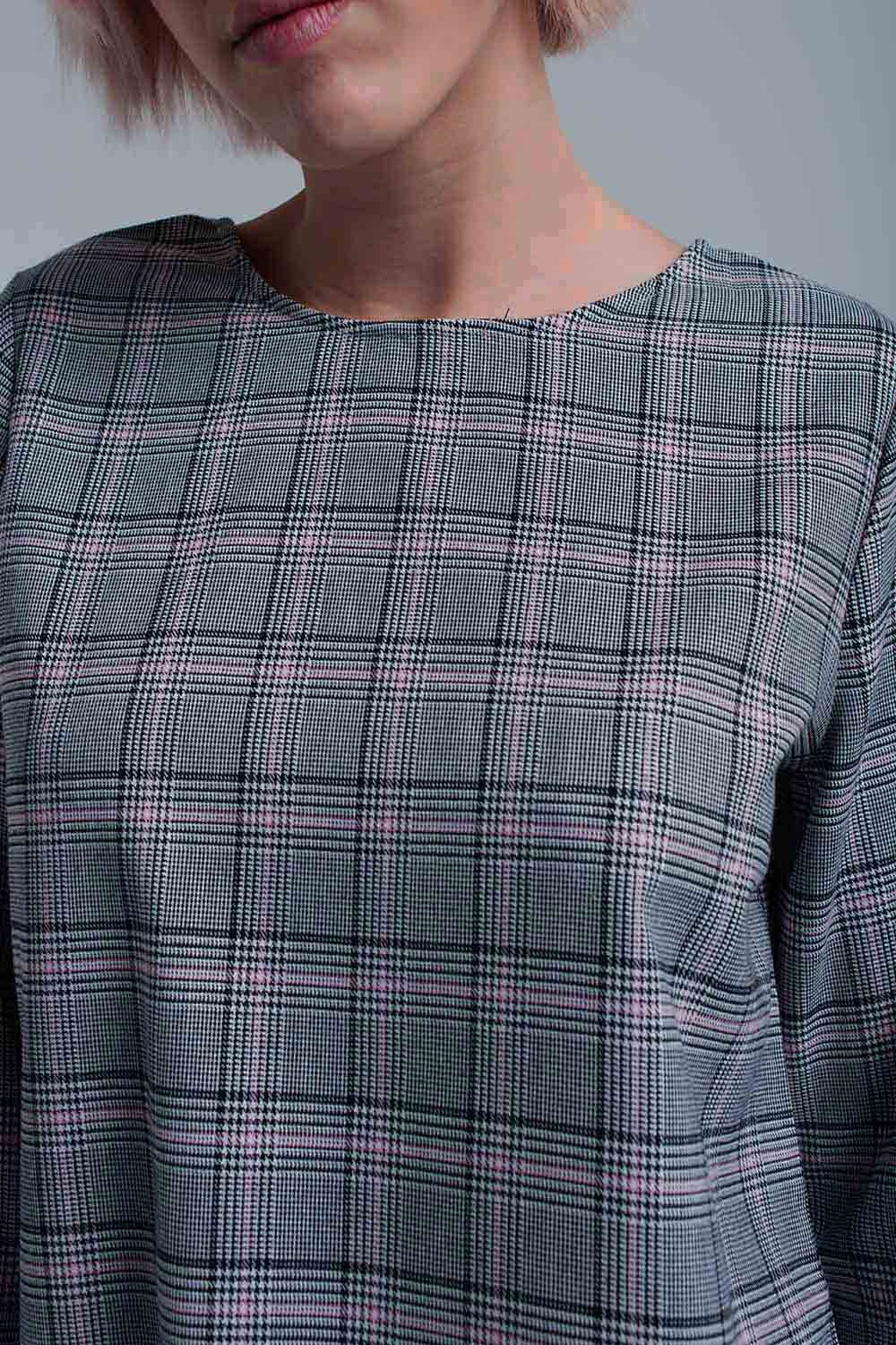 Pink tartan pattern top with ribbons - Tops