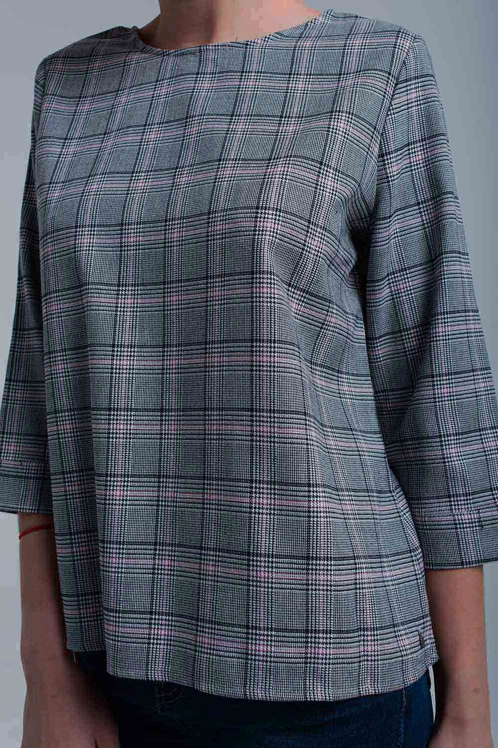 Pink tartan pattern top with ribbons - Tops