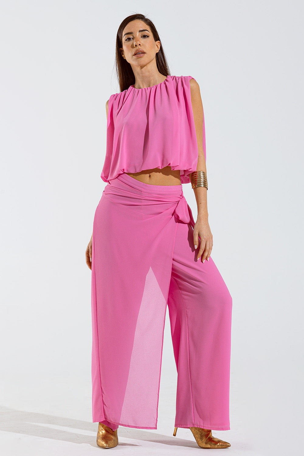 Pink Top With Ruche Design - Tops