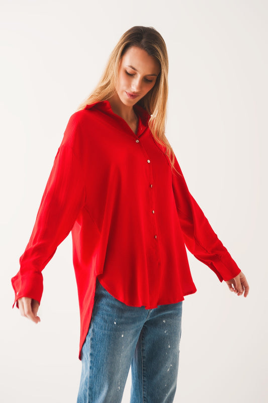 Pocket detail oversized shirt in red - Shirts