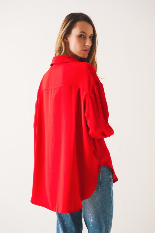 Pocket detail oversized shirt in red - Shirts