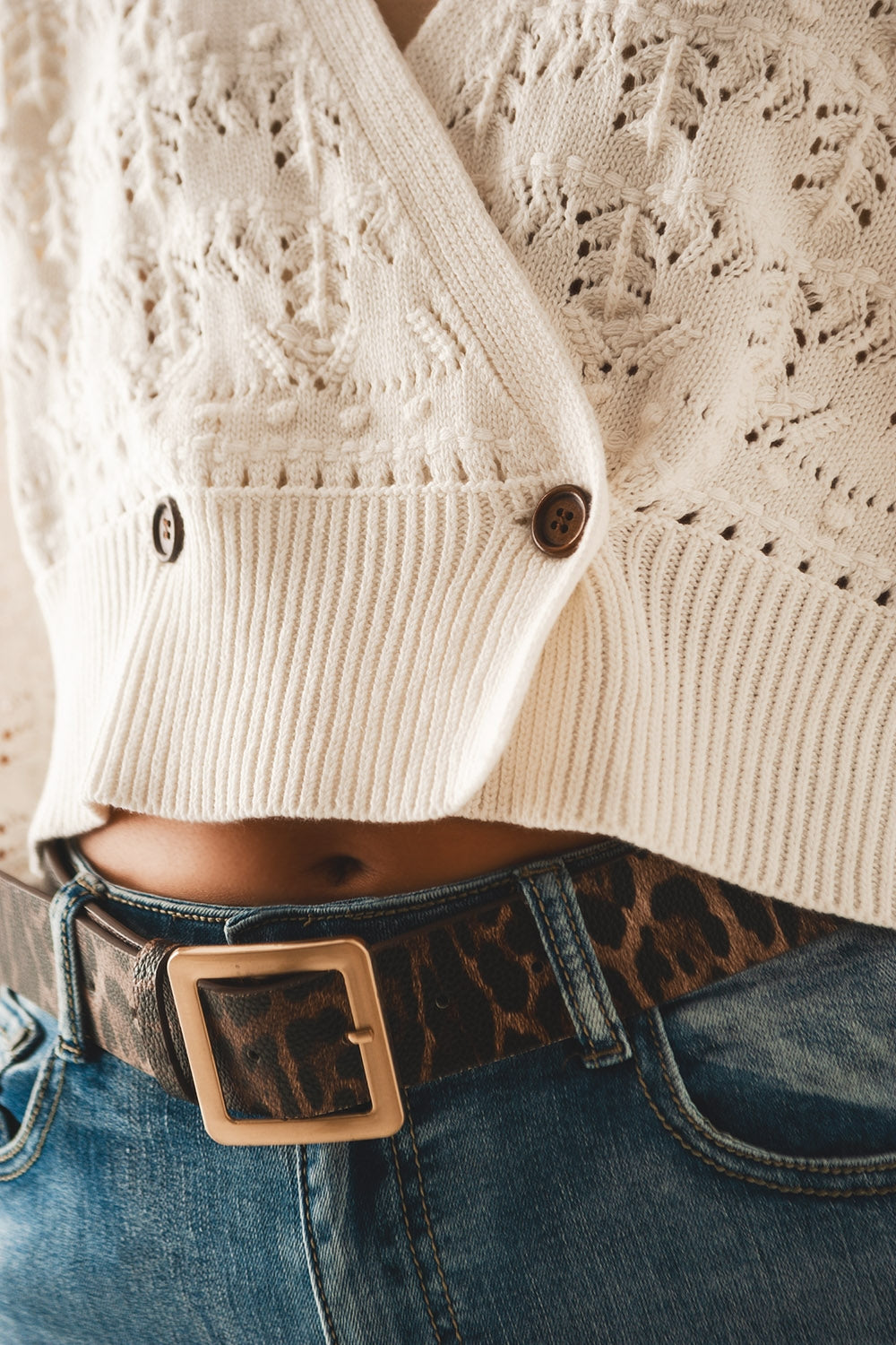 Pointelle knitted cardi in cream Q2 Sweaters BoutiqueLua