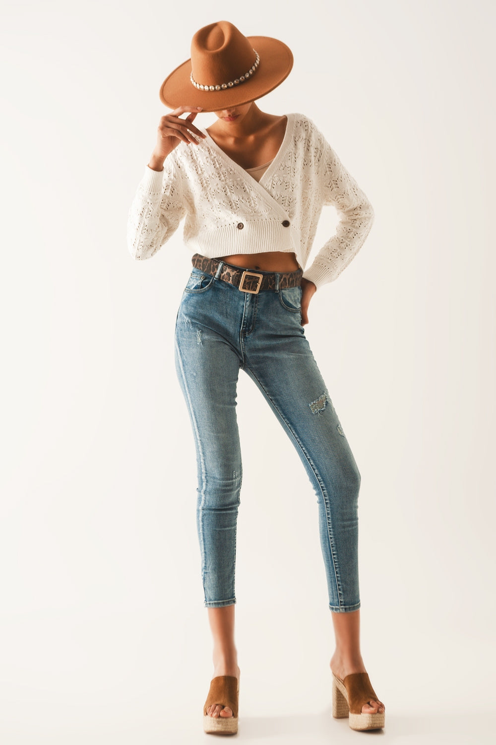 Pointelle knitted cardi in cream Q2 Sweaters BoutiqueLua