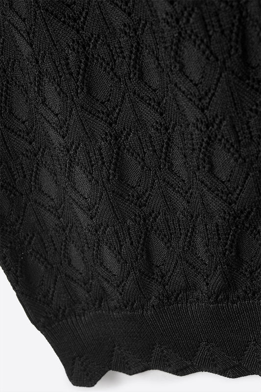 Pointelle Knitted Vest With Scalloped Edges in Black - Jumpers