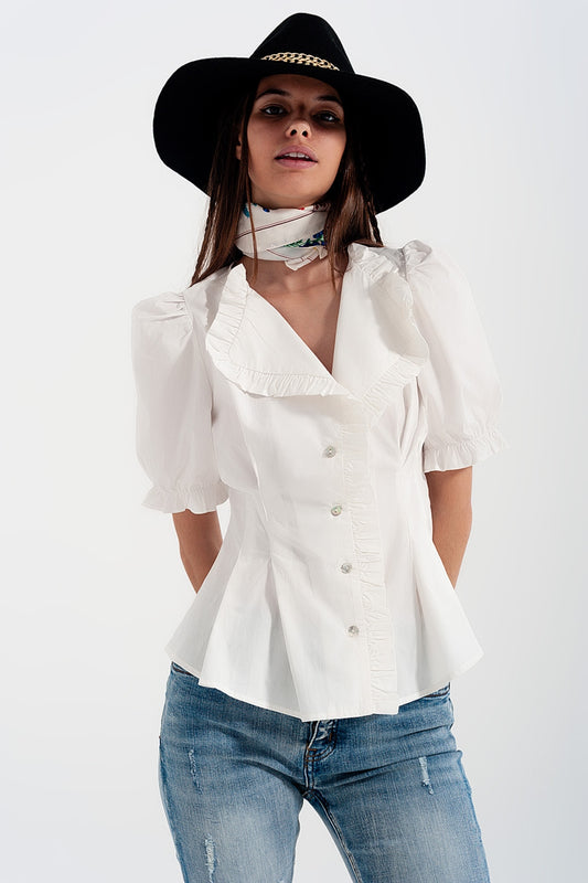 Poplin frill detail wrap blouse in cream - Blouses