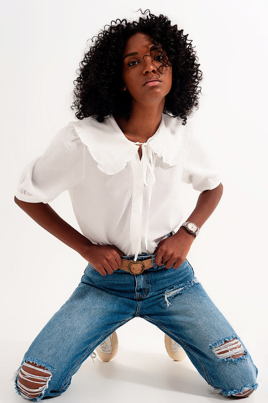 Prairie collar blouse in white - Blouses