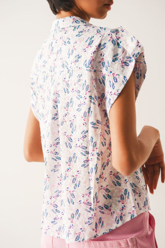 Purple blouse with pockets and floral print - Blouses