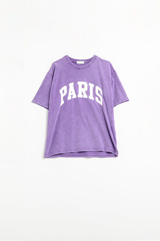 Q2 Purple Paris Relaxed T-shirt with White Letters