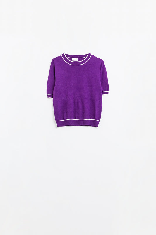 Purple short sleeve sweater with white line detail - T-shirts