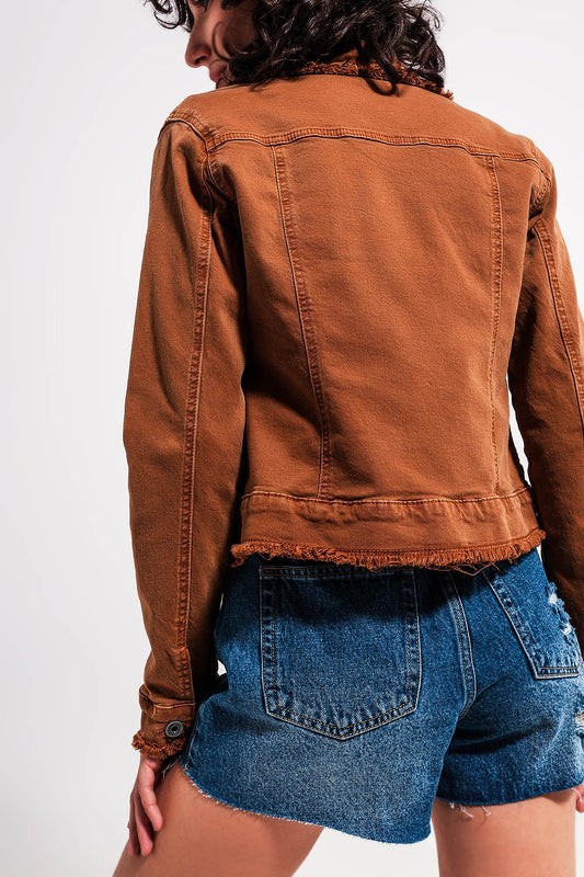 Raw edge denim jacket in brown - Jackets