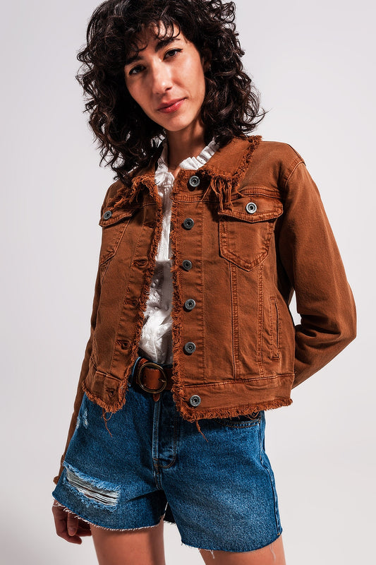 Raw edge denim jacket in brown - Jackets