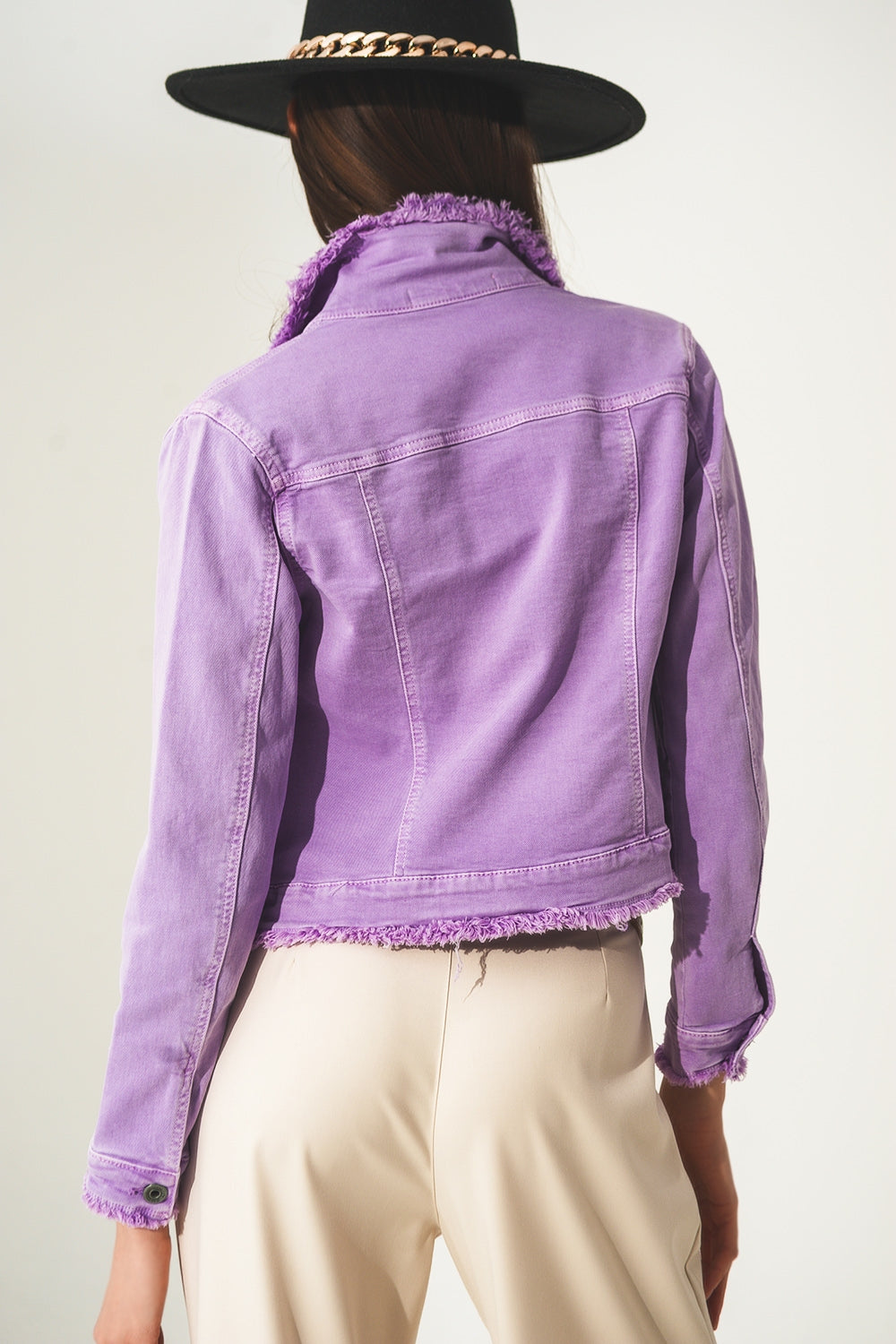 Raw edge denim jacket in purple Q2 Coats and Jackets BoutiqueLua