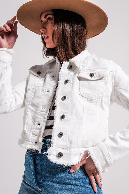 Raw edge denim jacket in white - Jackets