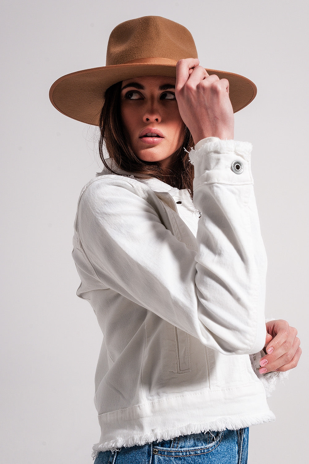 Raw edge denim jacket in white - Jackets