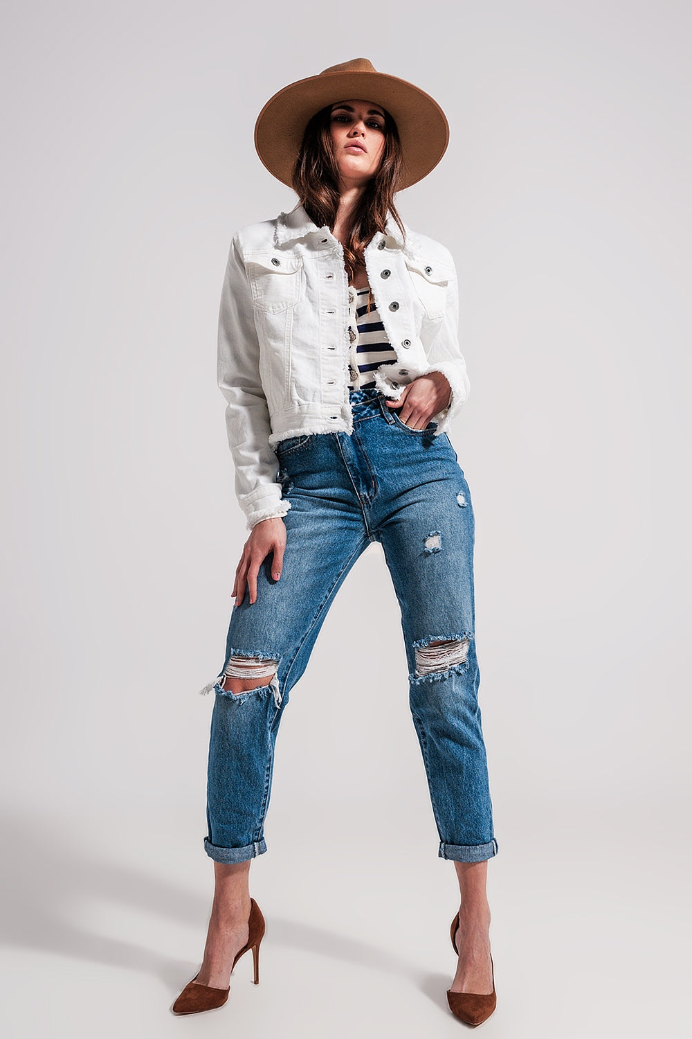 Raw edge denim jacket in white - Jackets