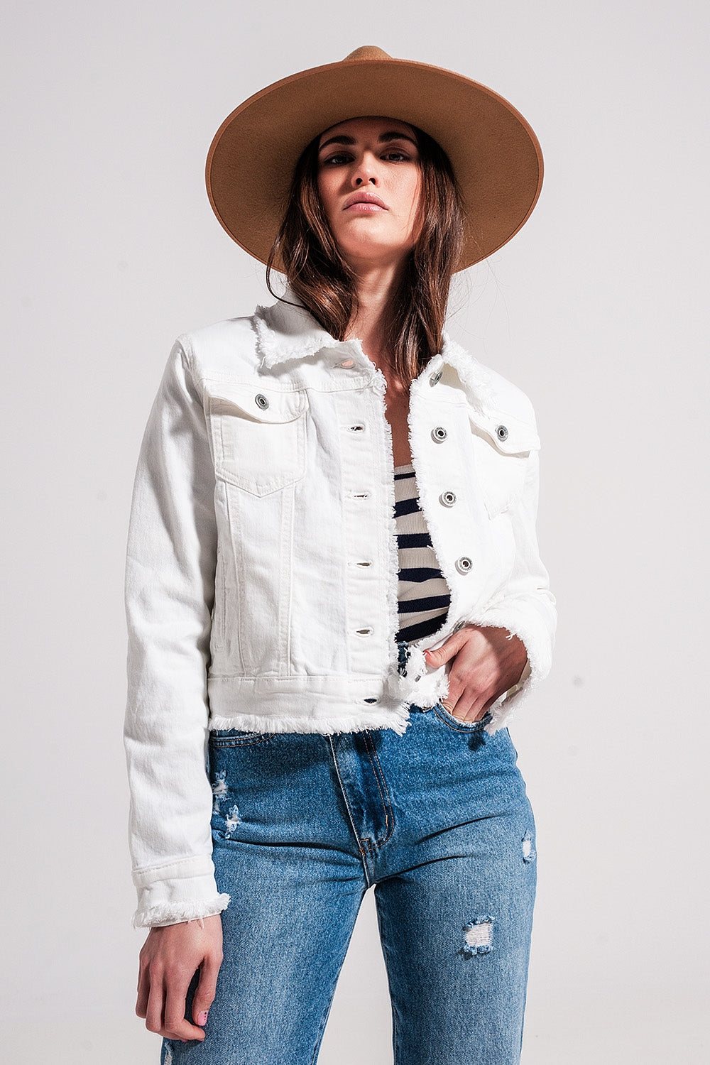Raw edge denim jacket in white - Jackets