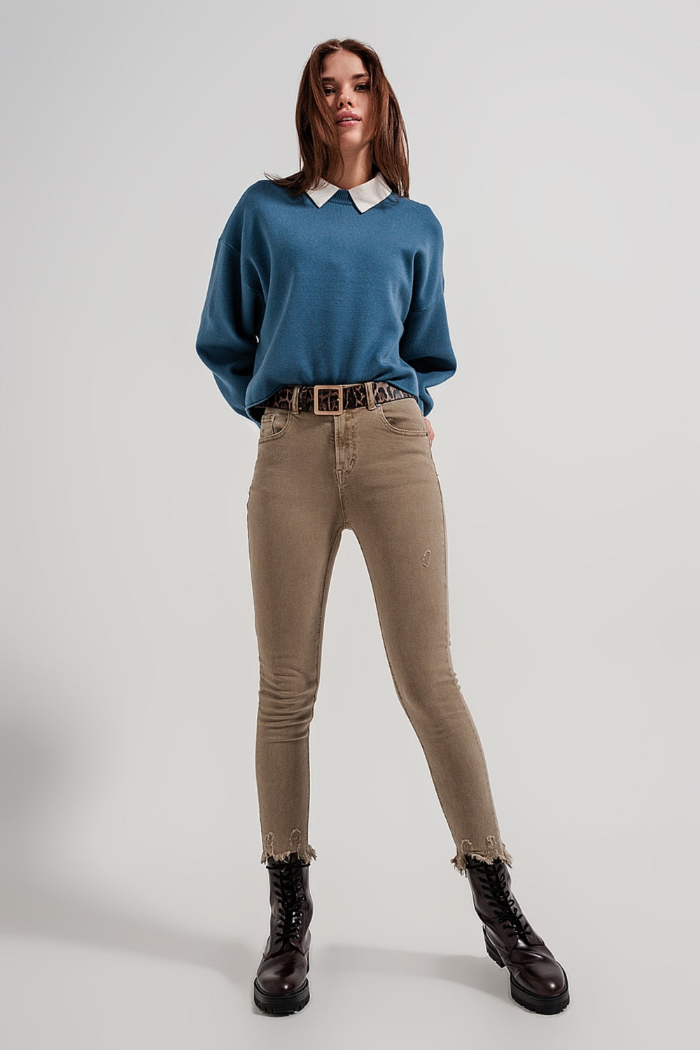 Raw hem skinny jeans in beige Q2 Jeans BoutiqueLua