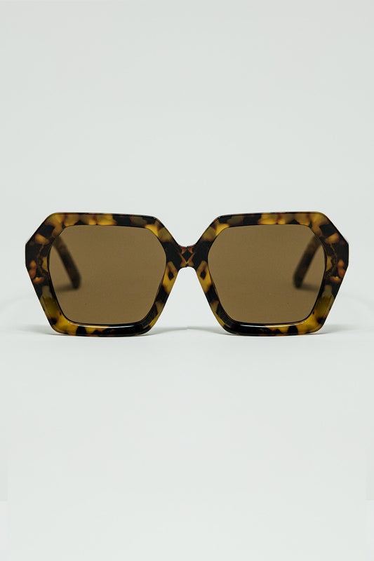 Rectangular sunglasses in brown abstract print translucent color - Sunglasses