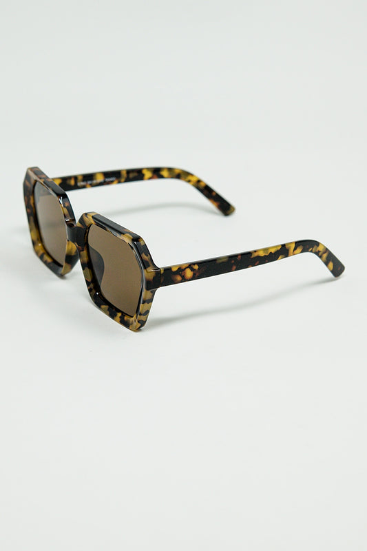 Rectangular sunglasses in brown abstract print translucent color - Sunglasses