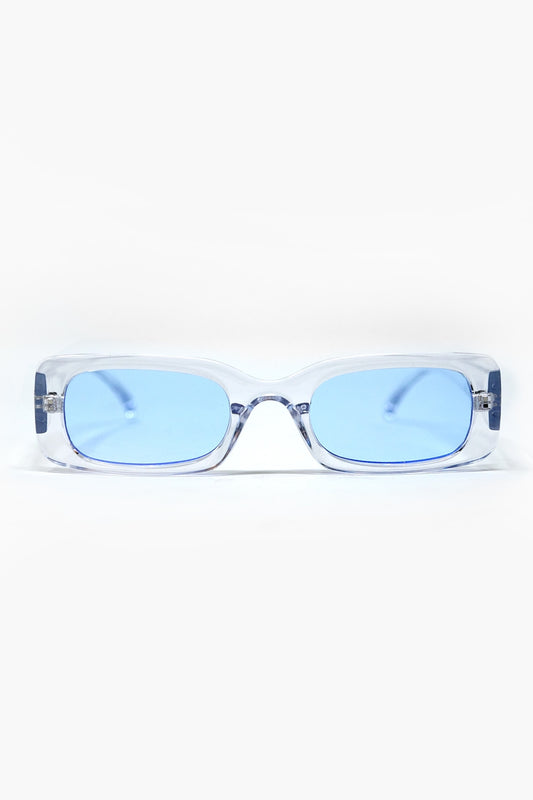 Rectangular Transparent Sunglasses with blue Smoke Lenses -