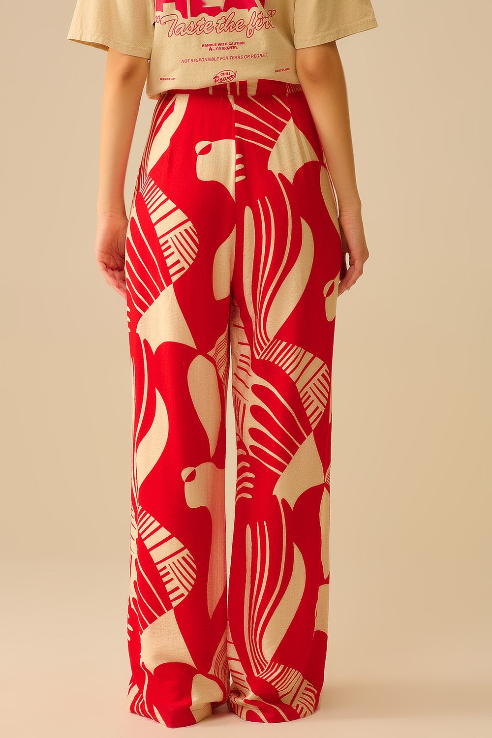 Red abstract print wide-leg trousers - Pants