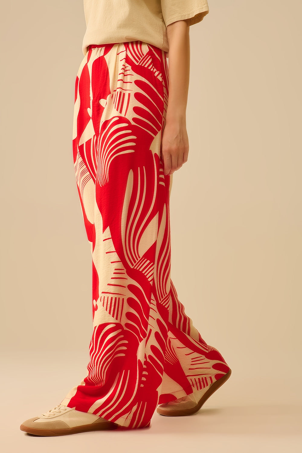 Red abstract print wide-leg trousers - Pants