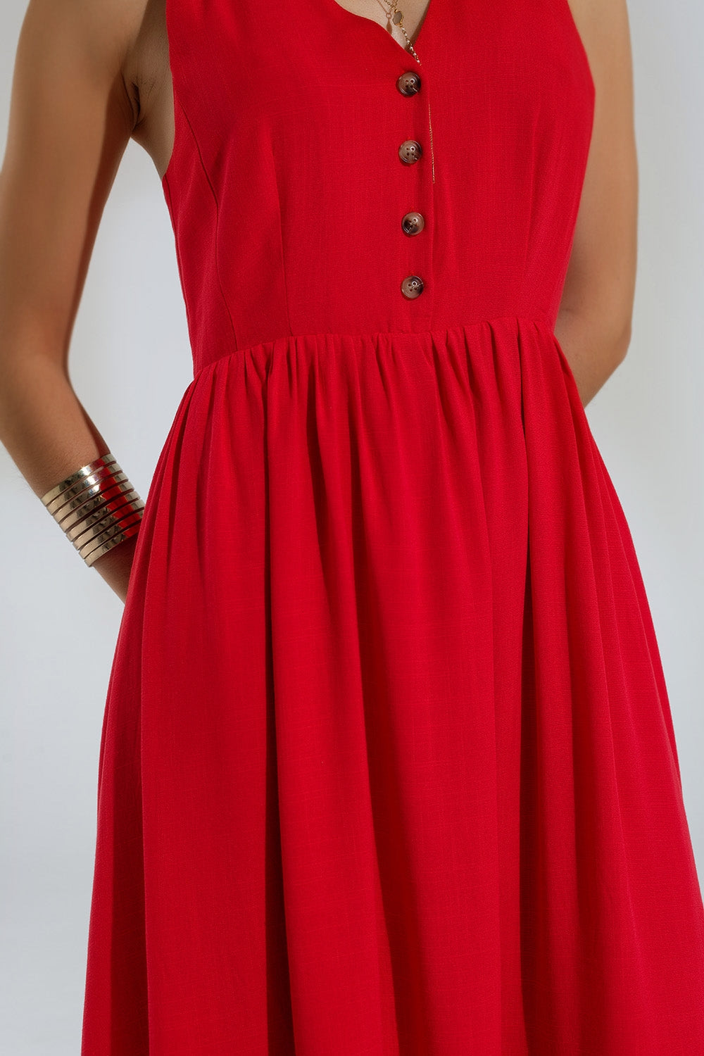 Red dress with button detail Q2 Dresses BoutiqueLua