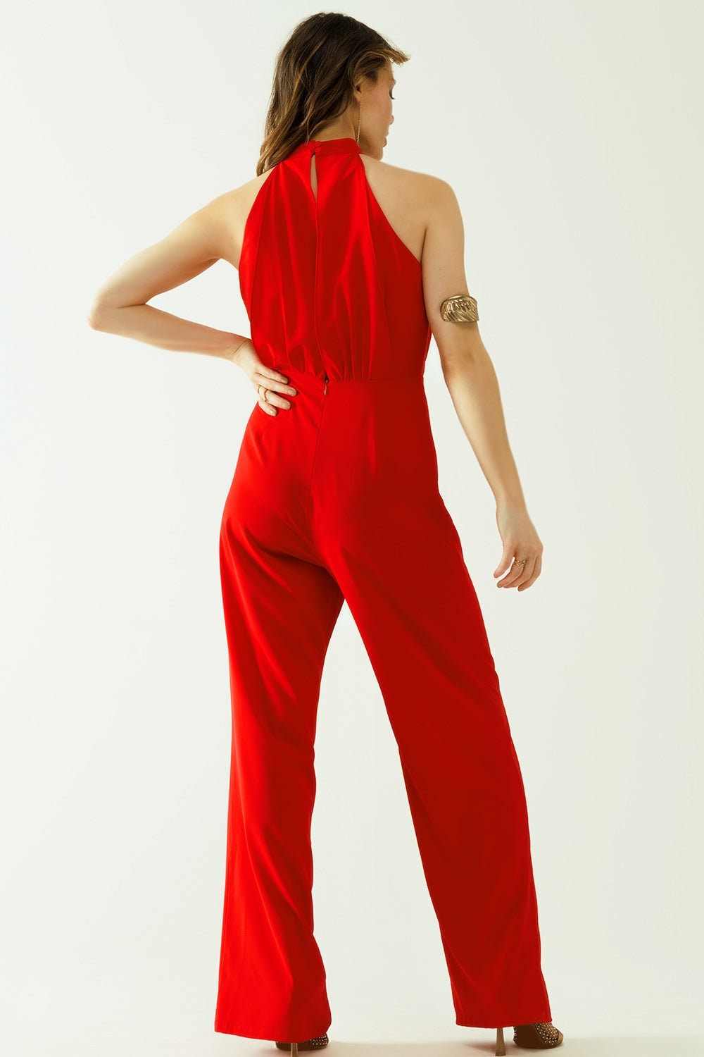 Red jumpuits with top crossed and high collar Q2 Dresses BoutiqueLua