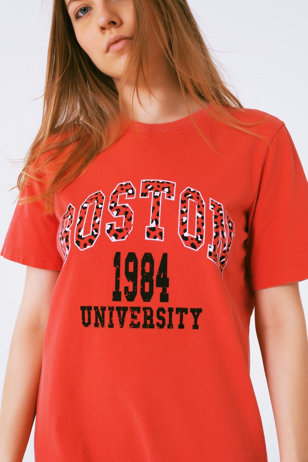 Red Midi T-Shirt Dress Boston 1984 University Q2 Dresses BoutiqueLua