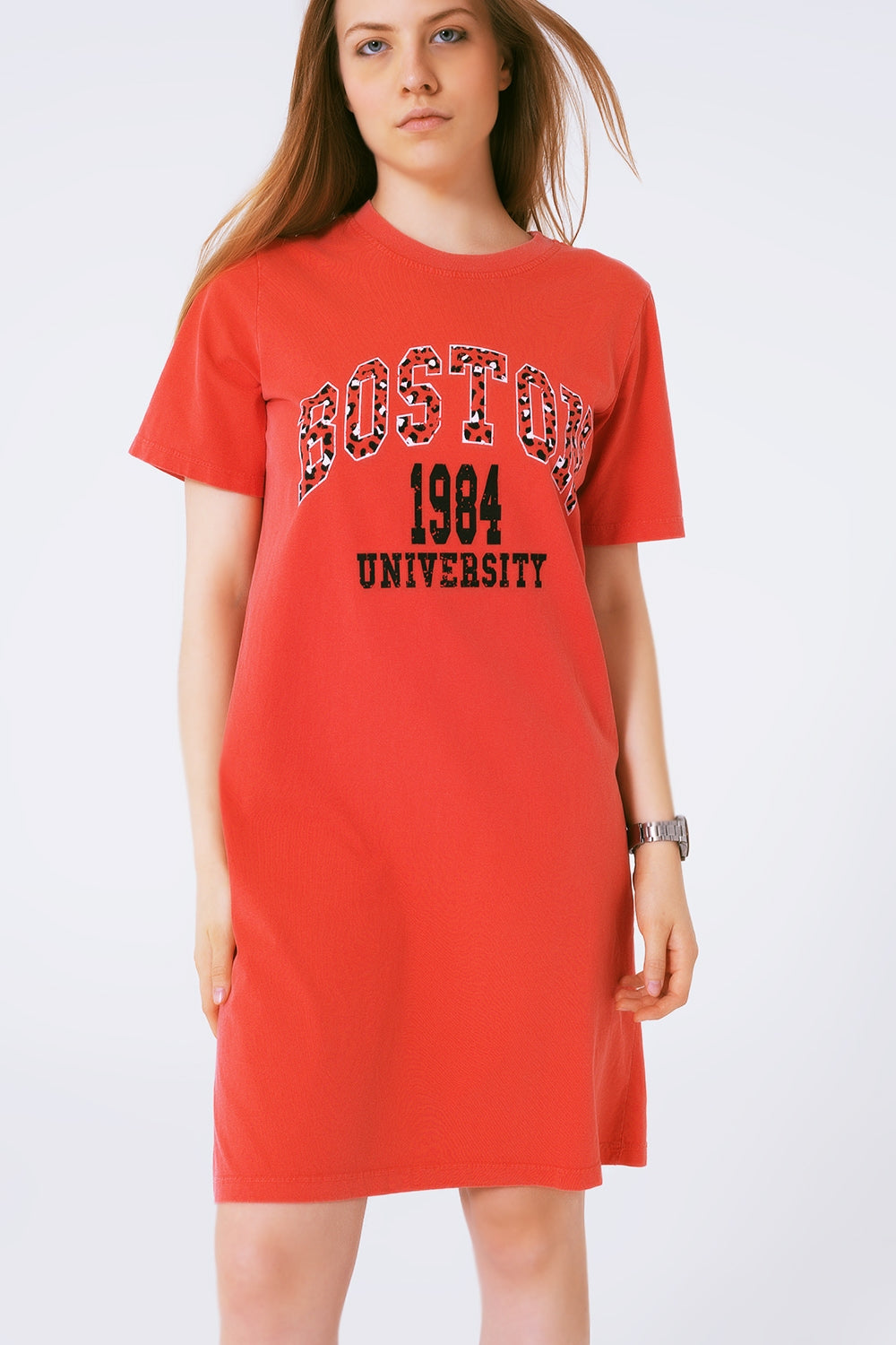 Red Midi T-Shirt Dress Boston 1984 University Q2 Dresses BoutiqueLua