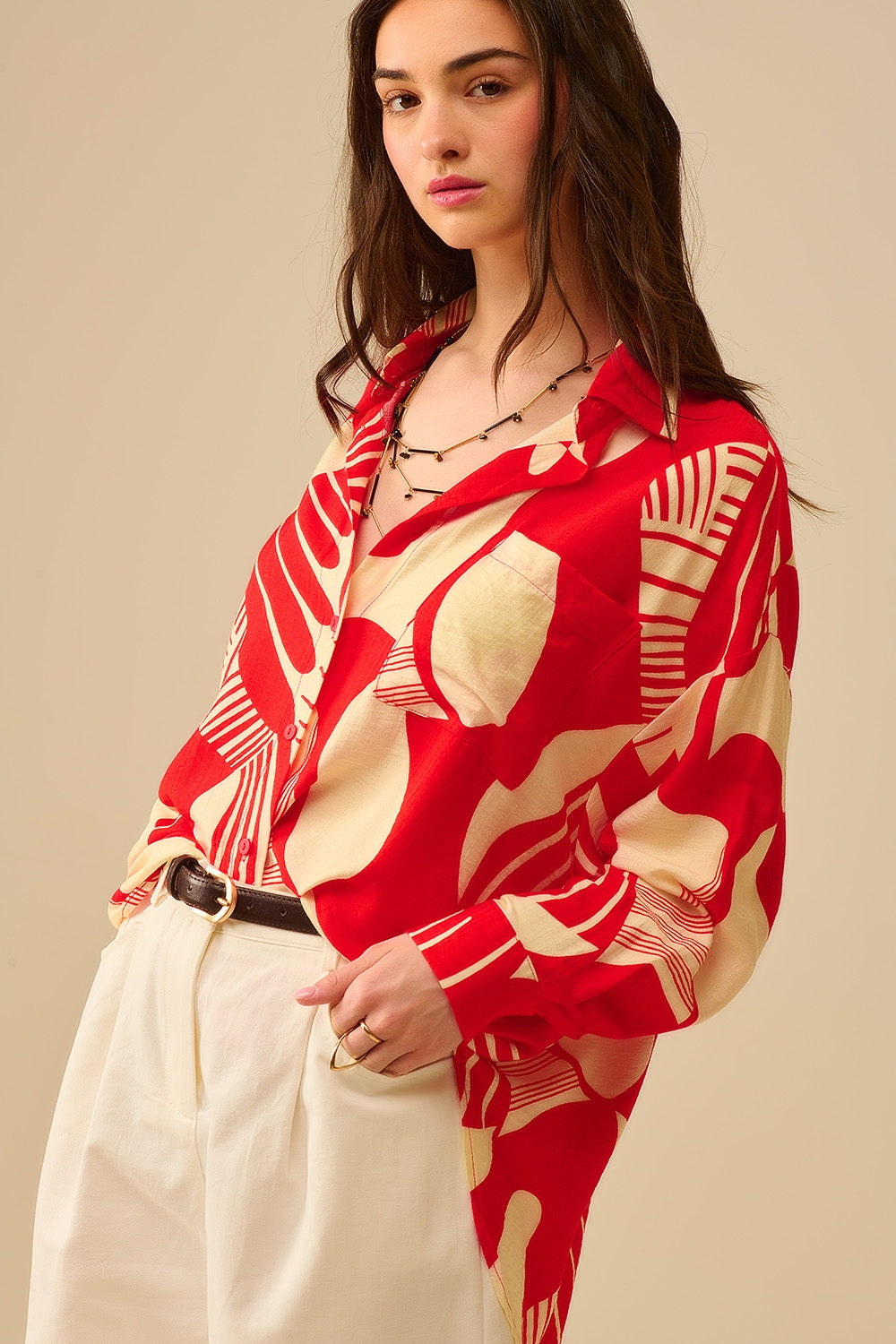 Red Polo Shirt with abstract print - Shirts