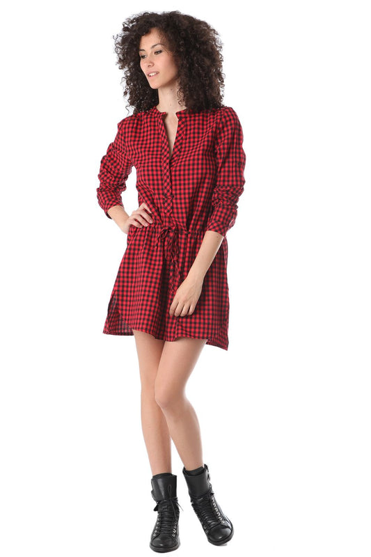 Red shirt dress in check printed fabric - Dresses
