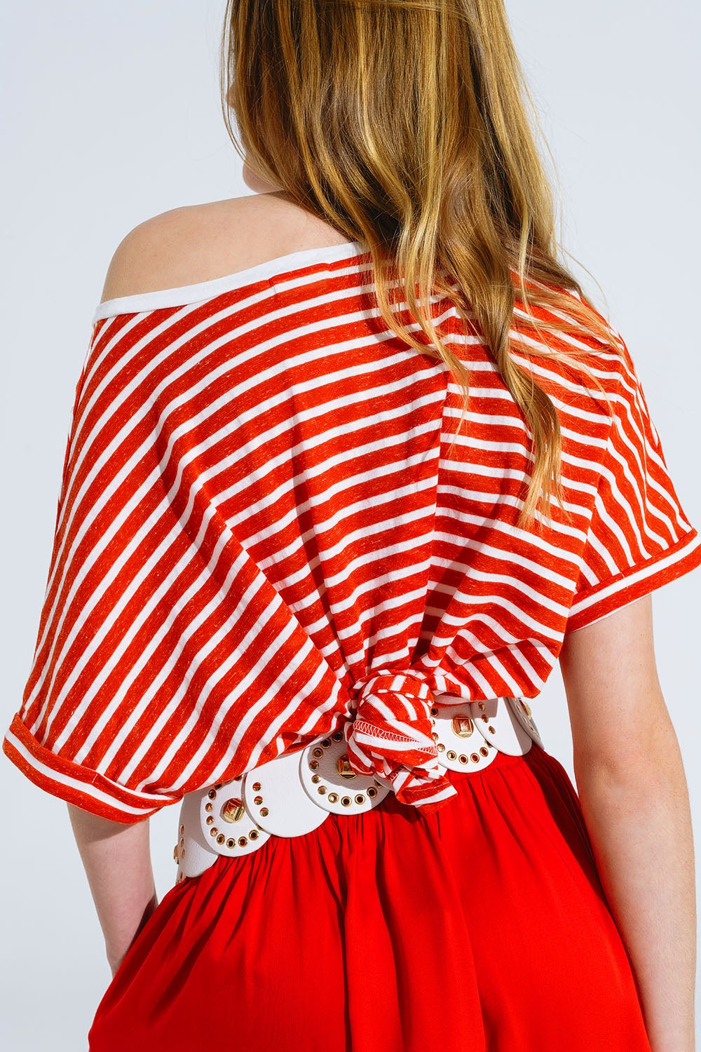 red striped boat neck t-shirt with embroidered heart - T-Shirts