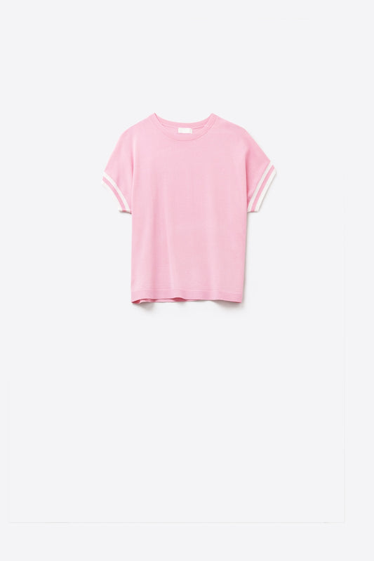 relafed fit Sweater In pink with white contrast detail - T-shirts