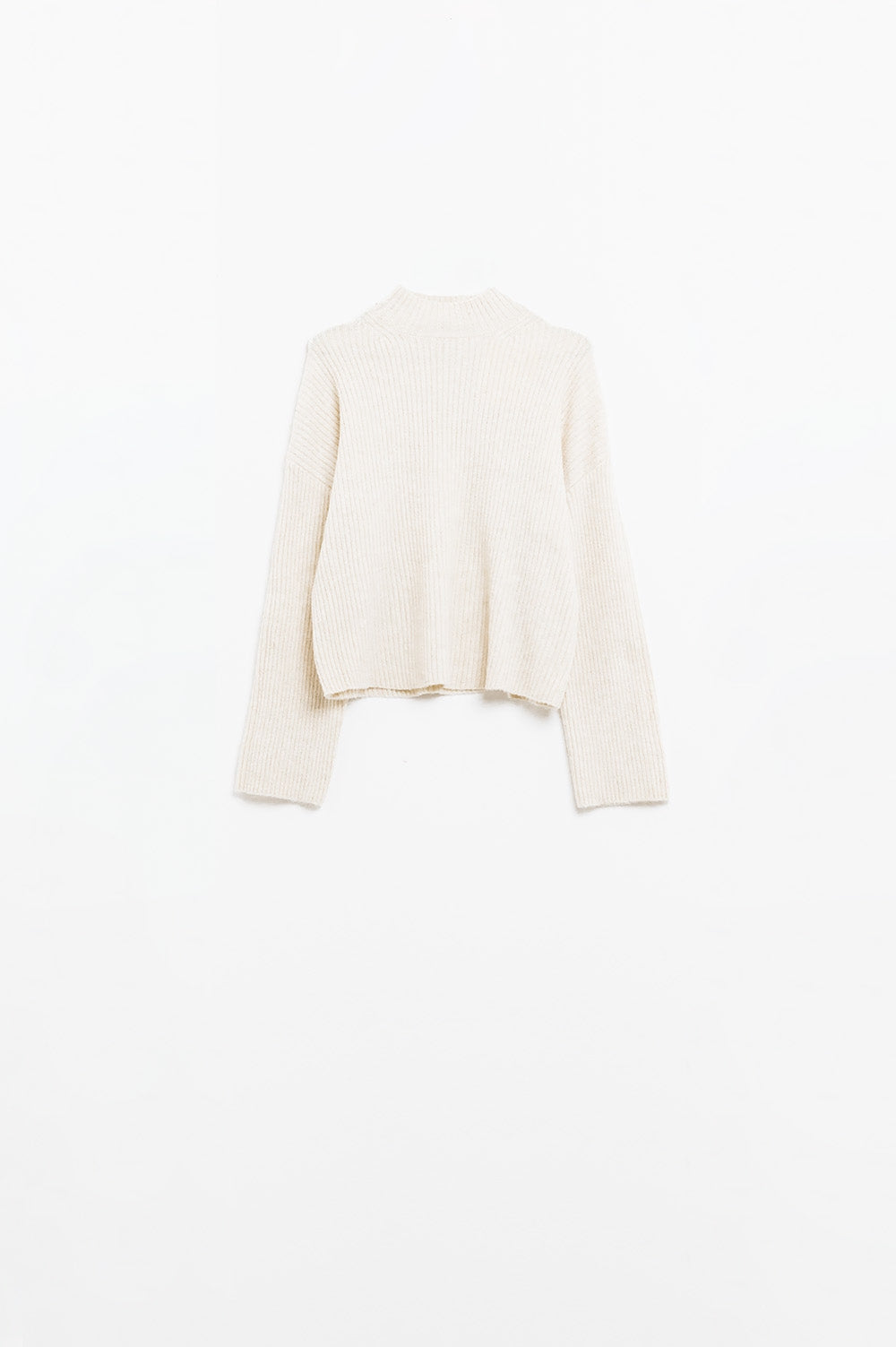 pull col montant côtelé décontracté de couleur crème
