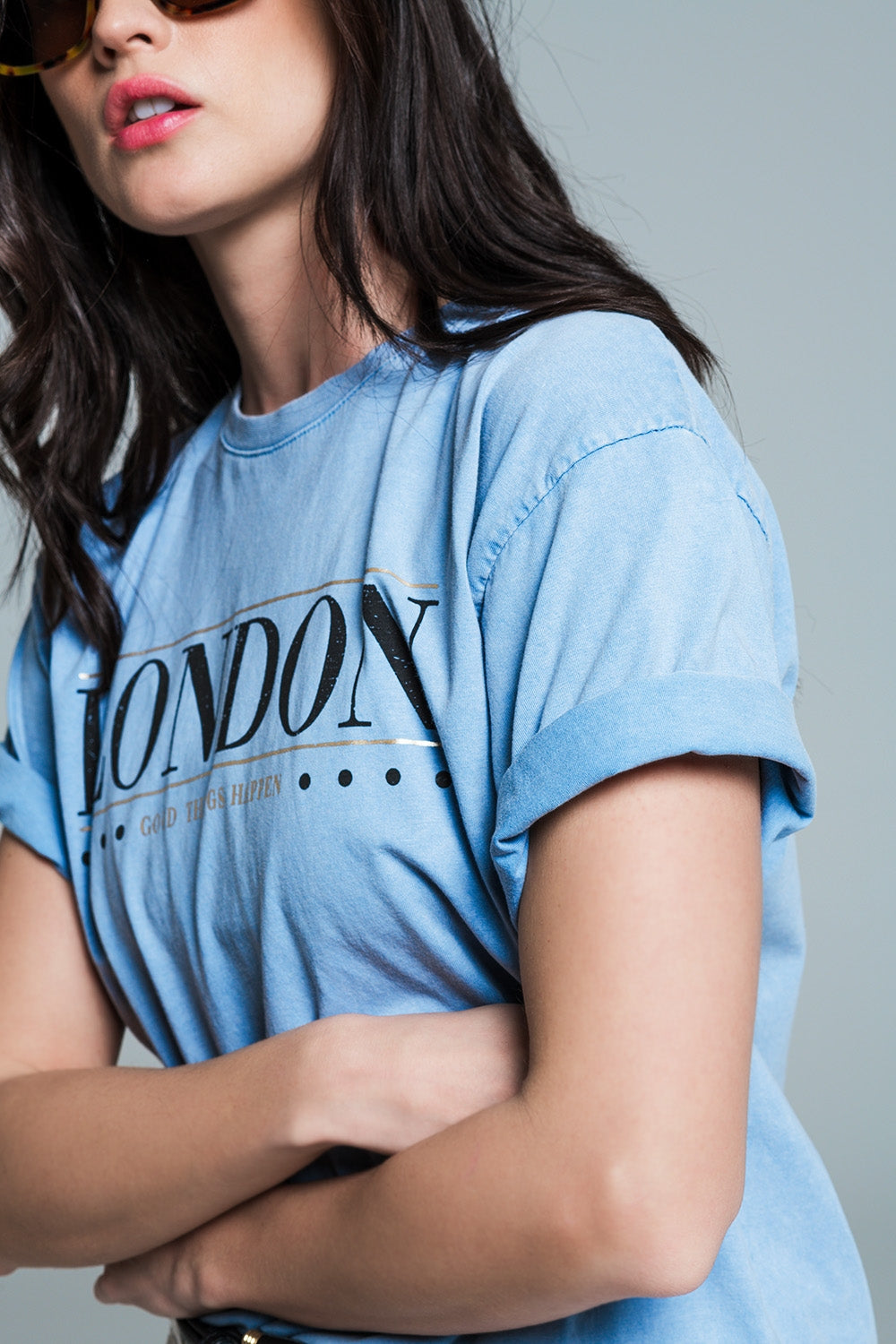 relaxed fit T-shirt in washed baby bue with london logo - T-Shirts