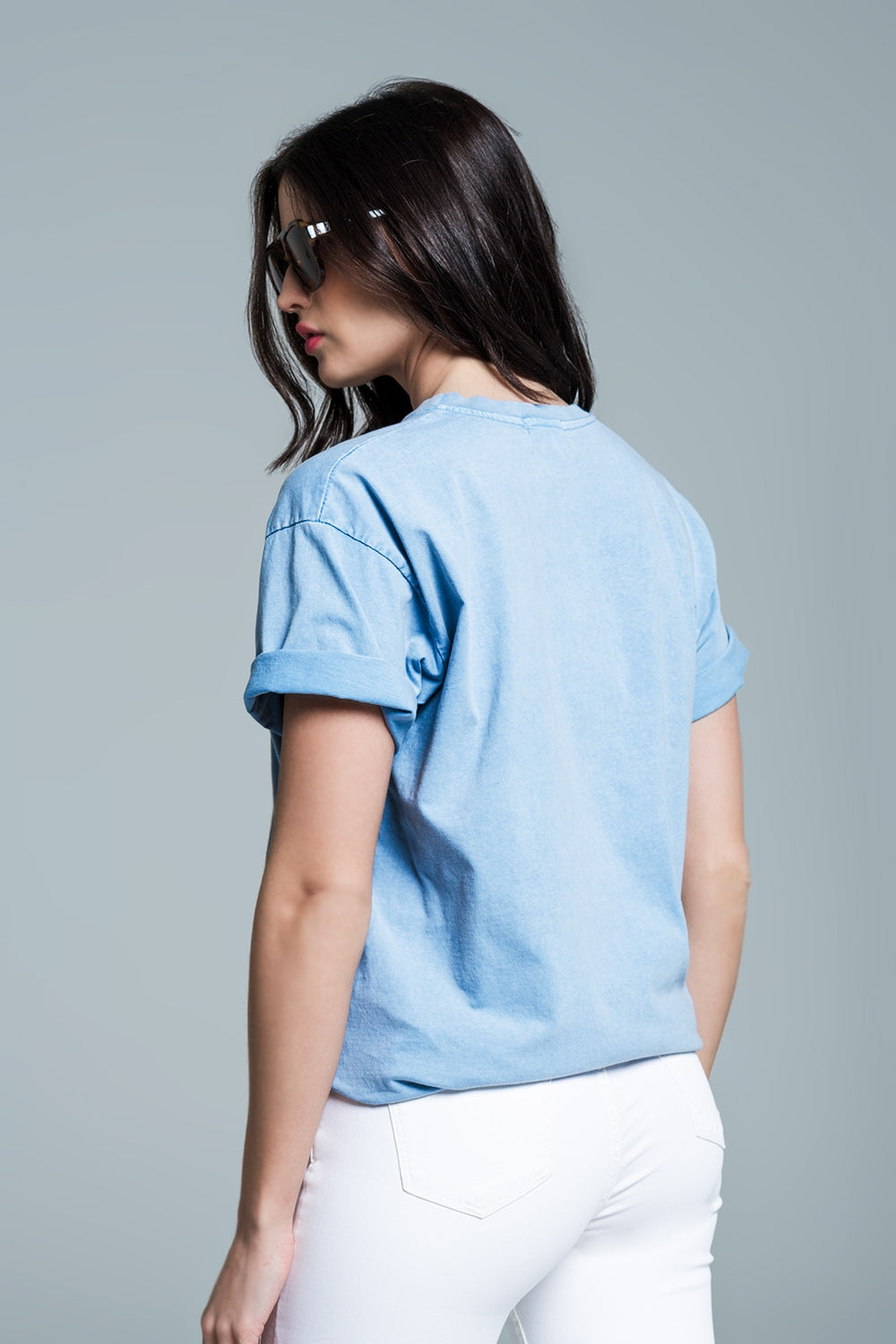 relaxed fit T-shirt in washed baby bue with london logo - T-Shirts