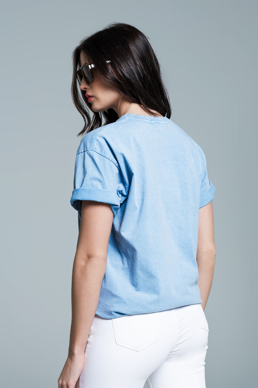 relaxed fit T-shirt in washed baby bue with london logo - T-Shirts