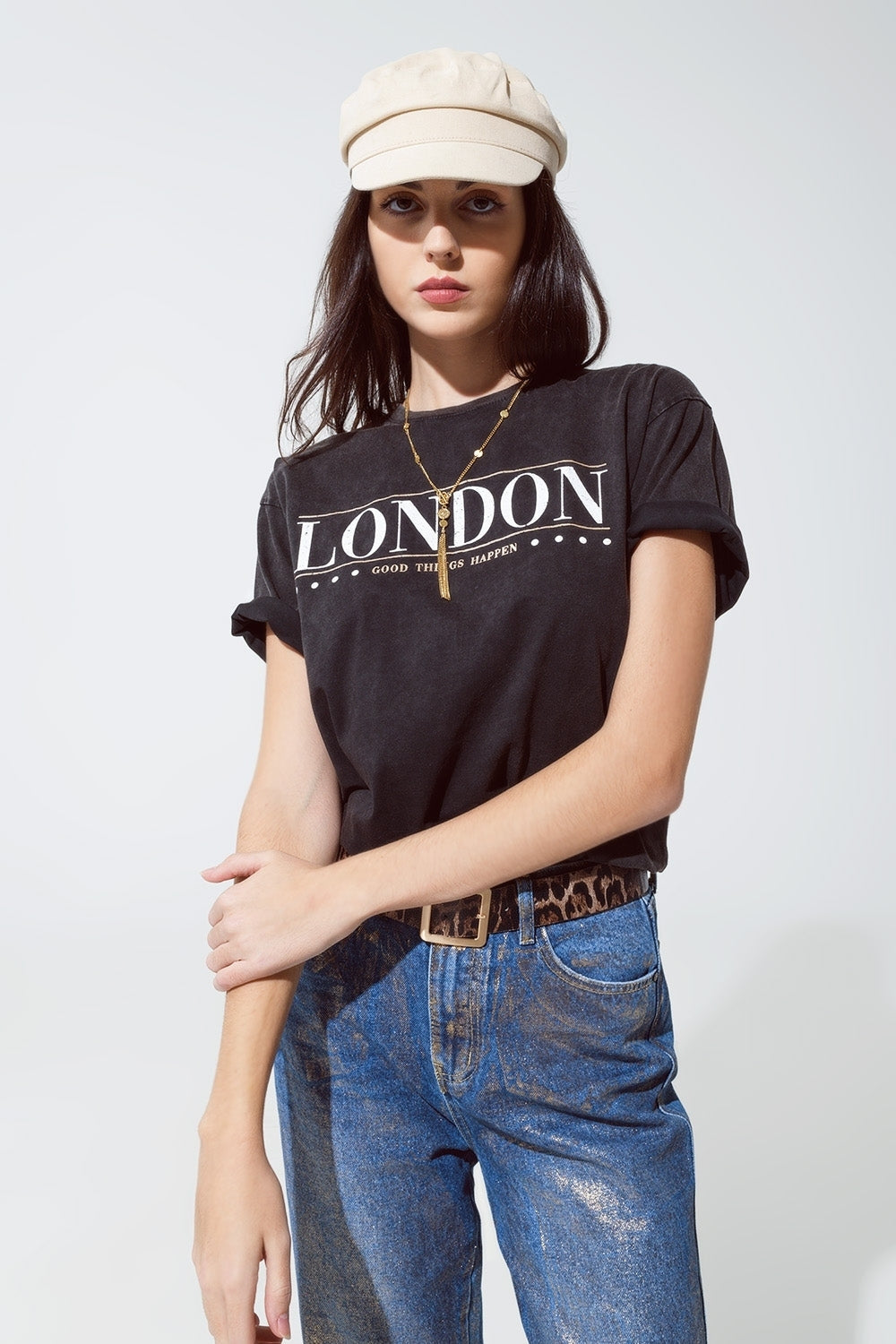 relaxed fit T-shirt in washed black with london logo - T-Shirts