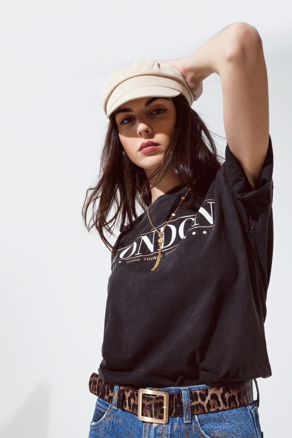 relaxed fit T-shirt in washed black with london logo - T-Shirts