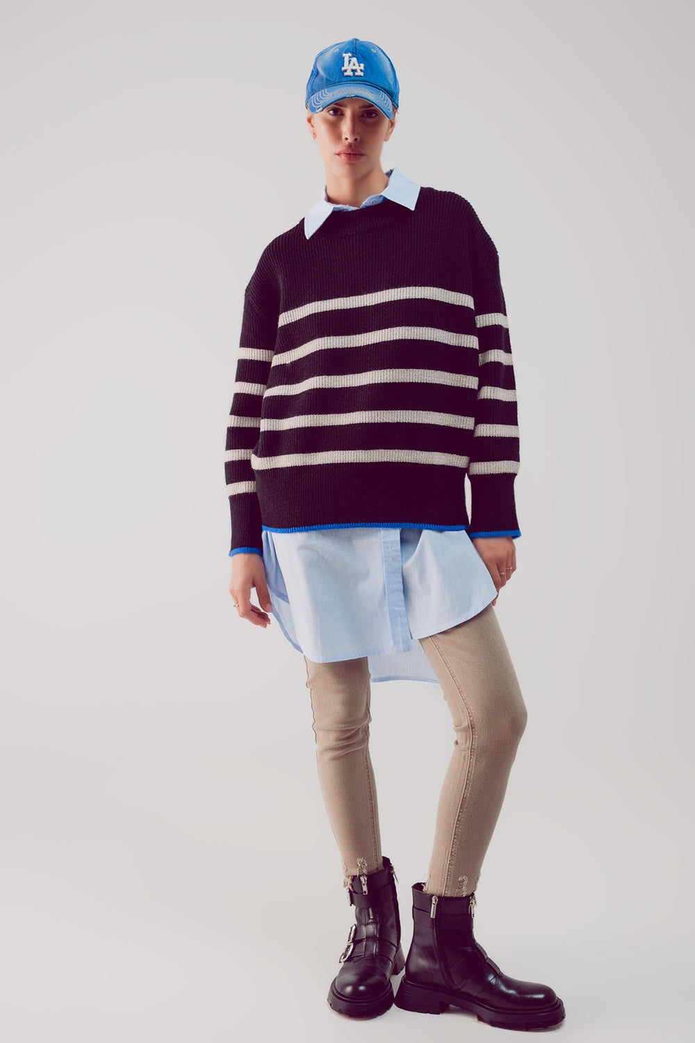 Relaxed jumper in stripe pattern in black Q2 Sweaters BoutiqueLua