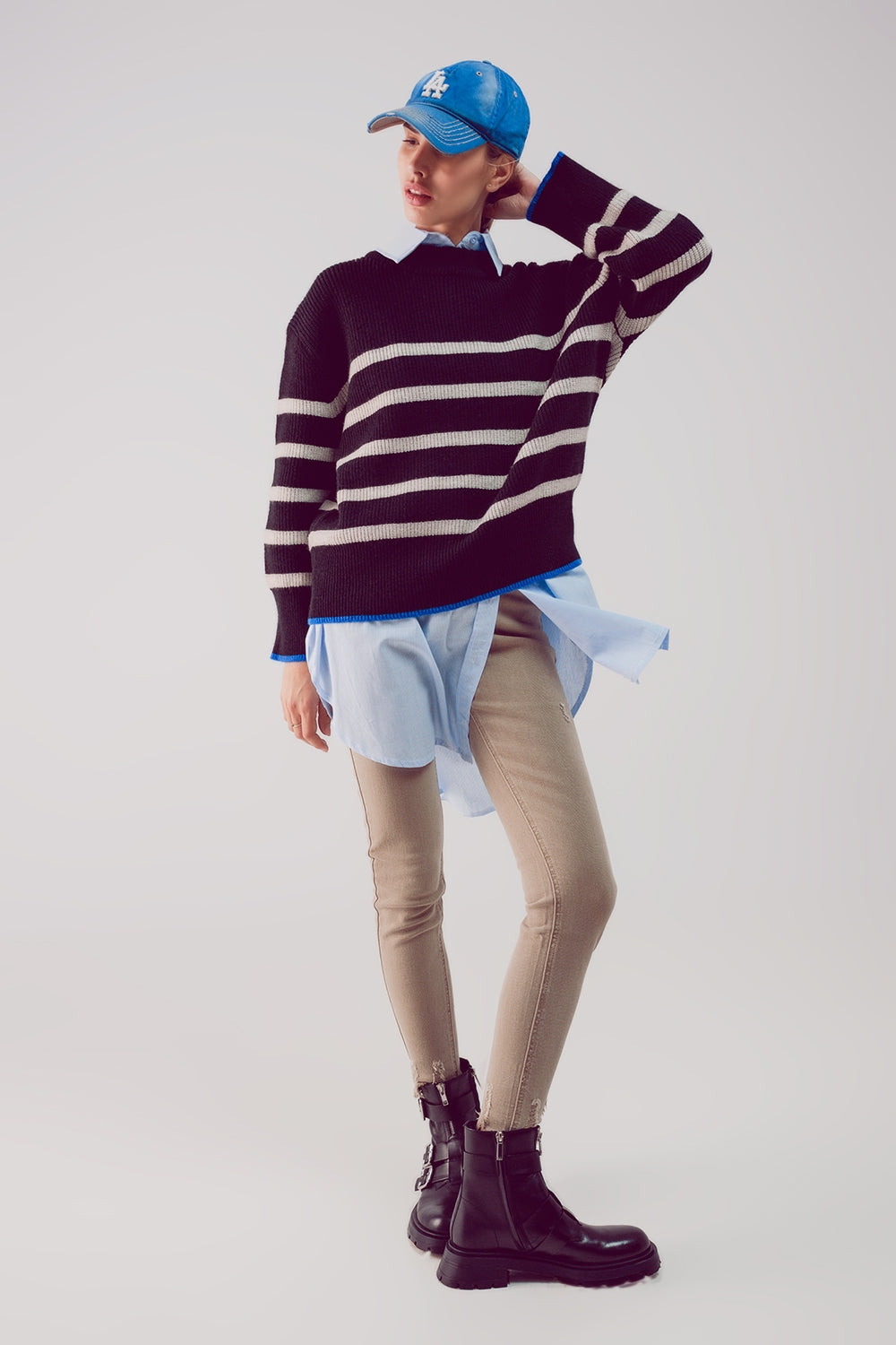 Relaxed jumper in stripe pattern in black Q2 Sweaters BoutiqueLua