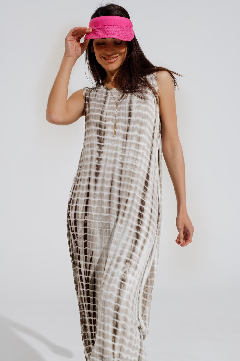 Relaxed maxi Tie dye Dress In Shades of khaki Q2 Dresses BoutiqueLua