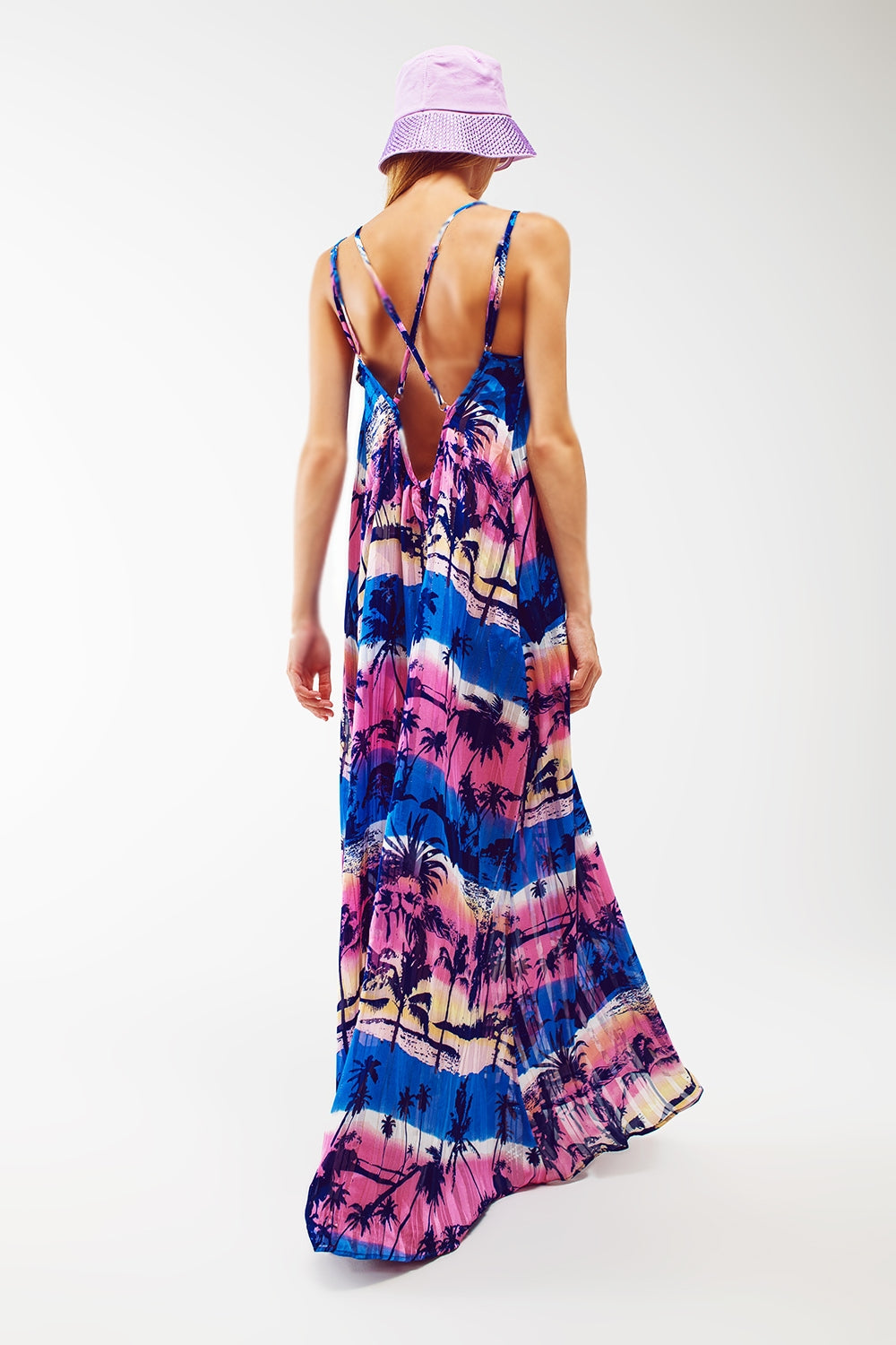 Relaxed Open Back Maxi Dress In Tropical Blue Print Q2 Dresses BoutiqueLua