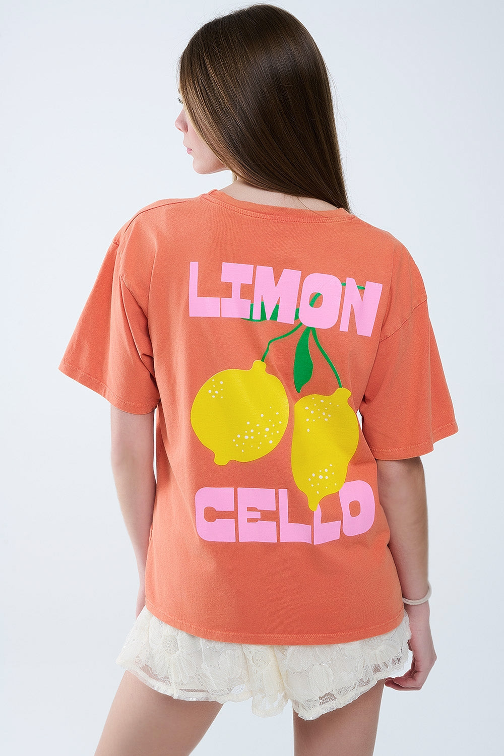 relaxed orange t-shirt with lemon print - T-Shirts