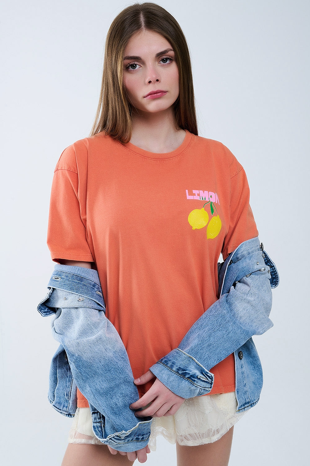 relaxed orange t-shirt with lemon print - T-Shirts