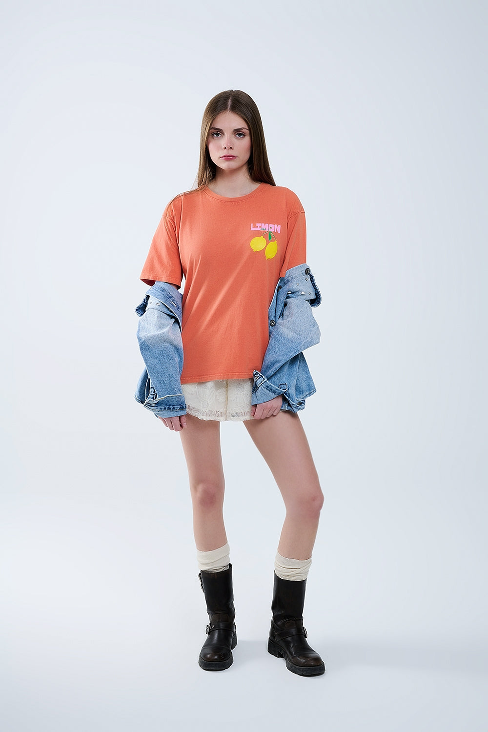 relaxed orange t-shirt with lemon print - T-Shirts