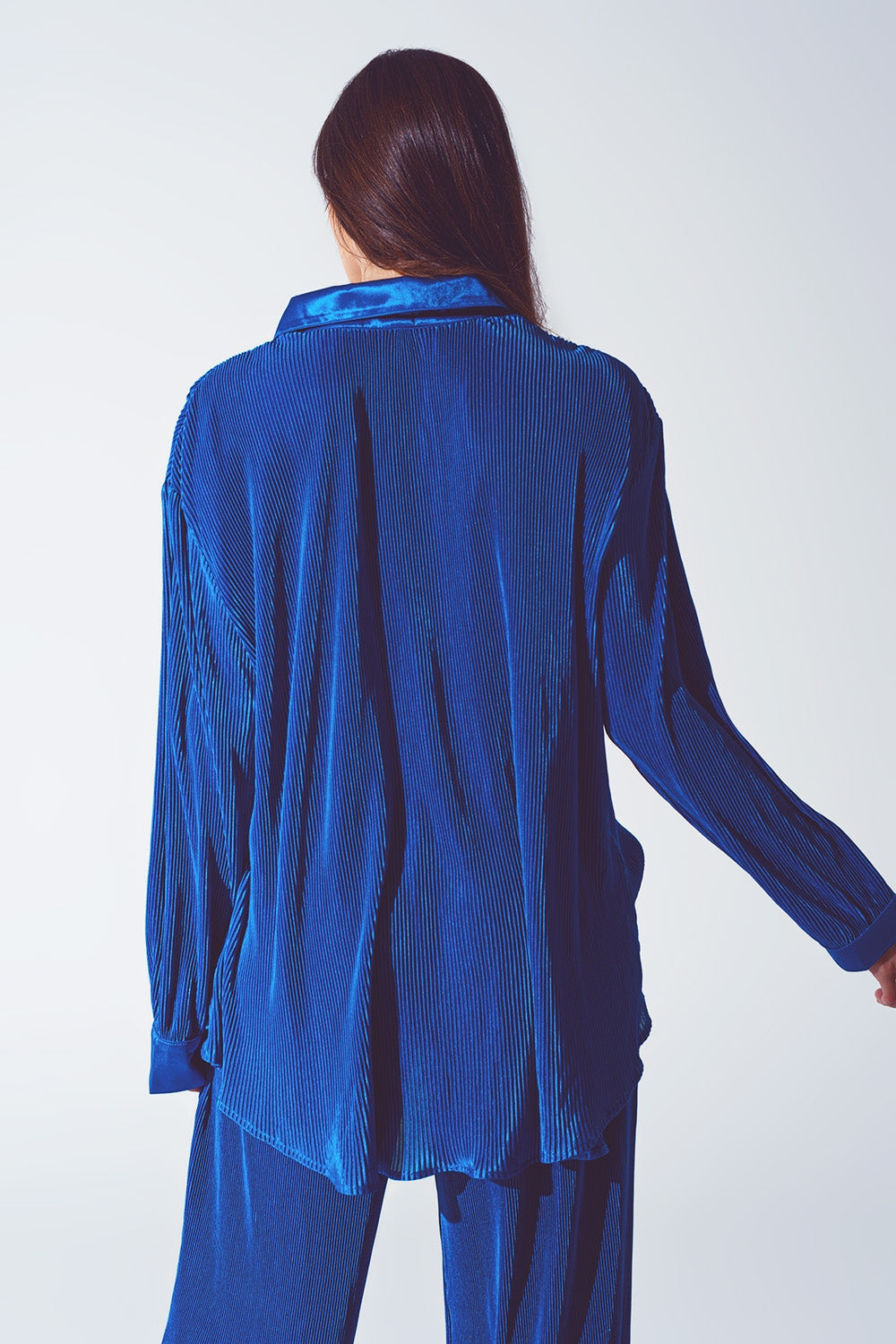 Relaxed Pleated Satin Shirt in Blue Q2 Shirts BoutiqueLua