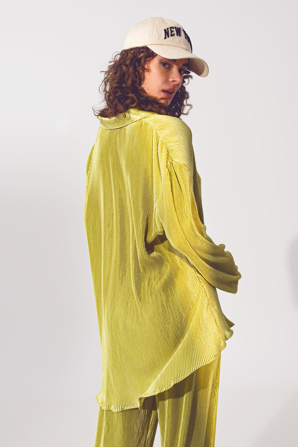 Relaxed Pleated Satin Shirt in Green Q2 Shirts BoutiqueLua